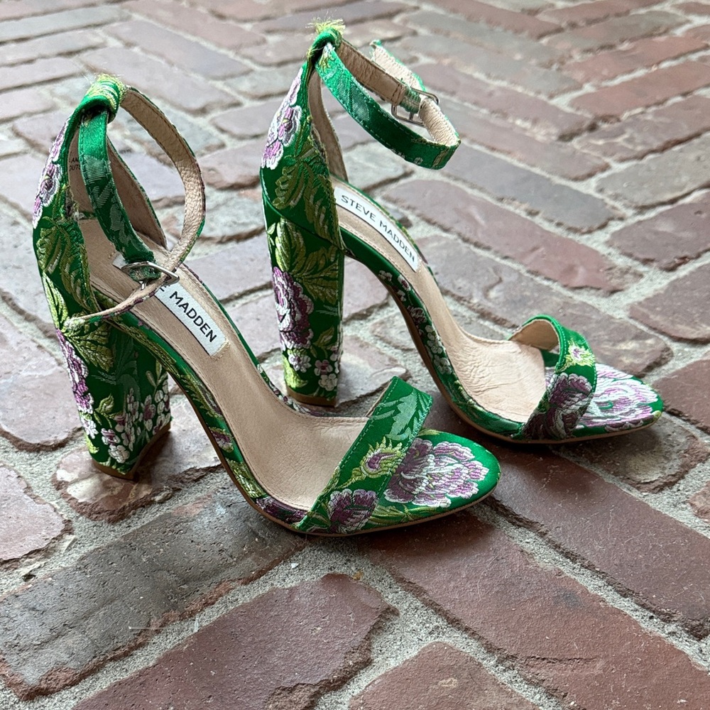 Steve Madden Green Floral Heels